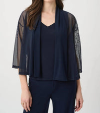 Joseph Ribkoff - Open Front 3/4 Sleeves Mesh Cover-up Jacket