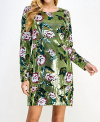 See And Be Seen - Floral Sequin Long Sleeve Mini Dress