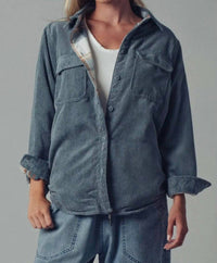 Urban Daizy - Plaid Lined Corduroy Flannel Shacket