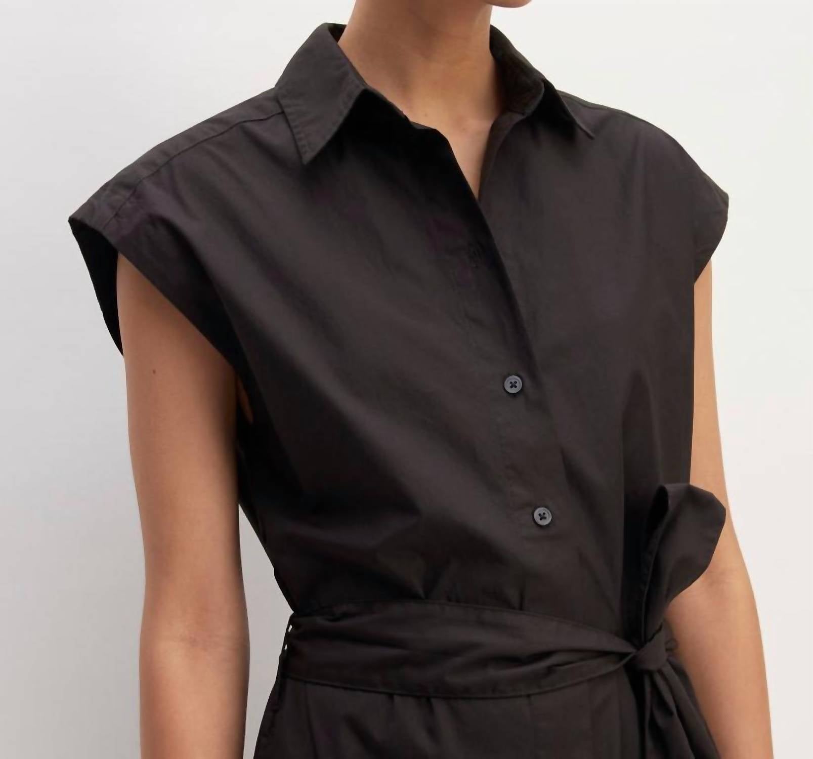 Everlane Supima Short Sleeve Shirt Dress in black - women's dress - alternate view