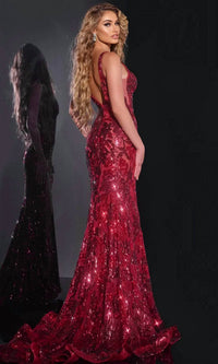 Jovani - Sleeveless Floral Sequin Dress