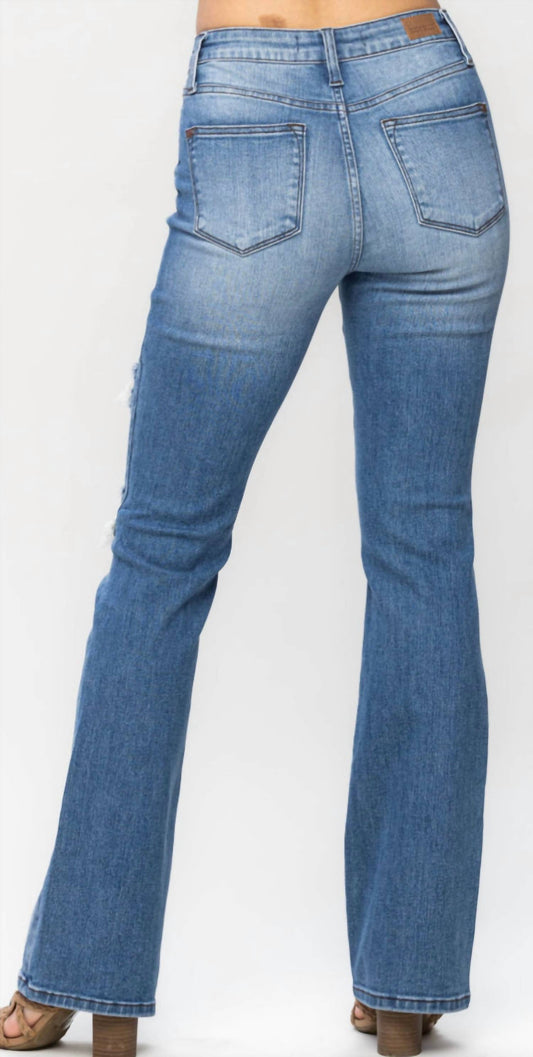 Judy Blue - Livin' In Plaid Patch Mid Rise Boot Cut Jean