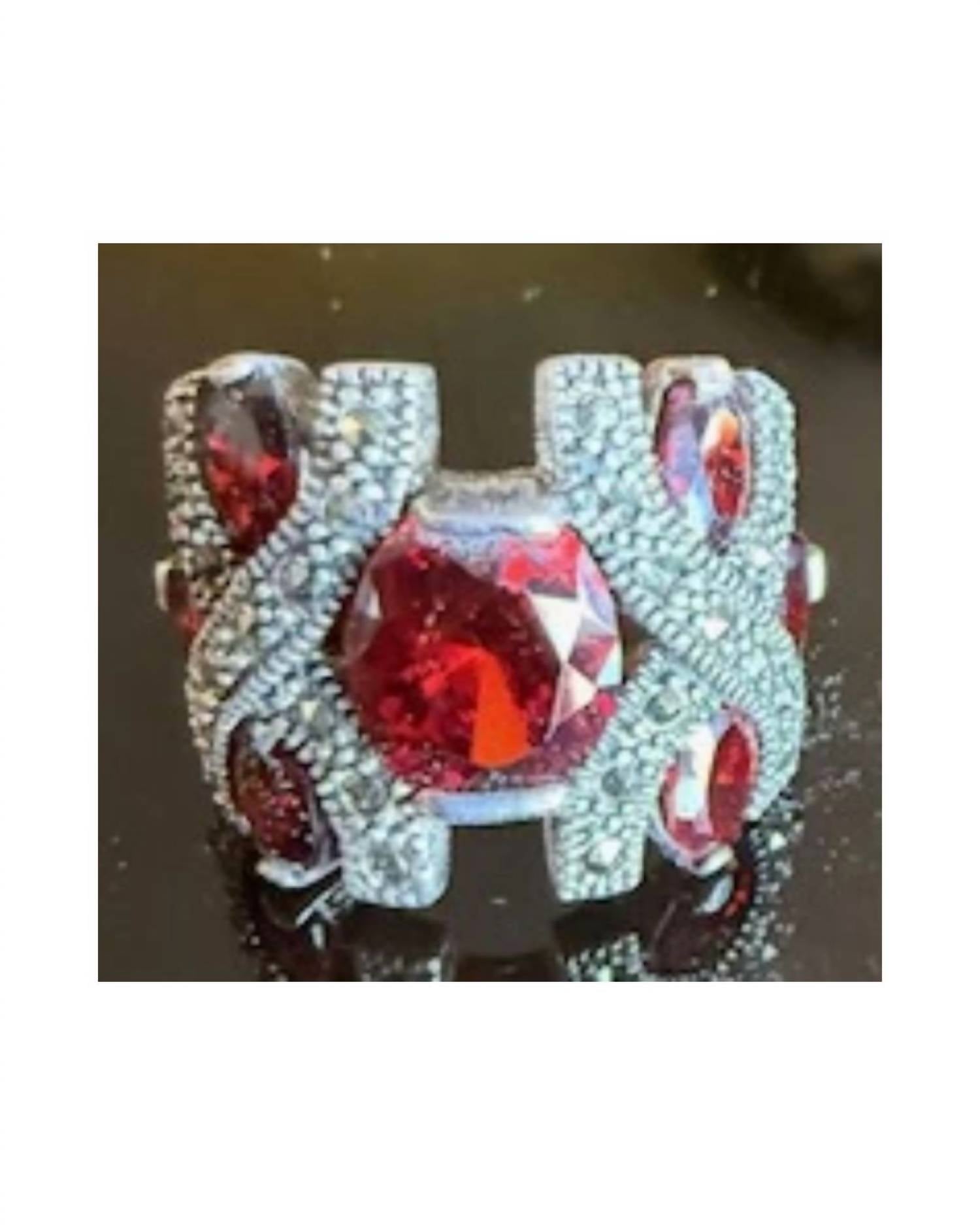 P & K Jewelry Women's Sterling Marcasite Stone Ring in red silver - women's jewelry - detail view