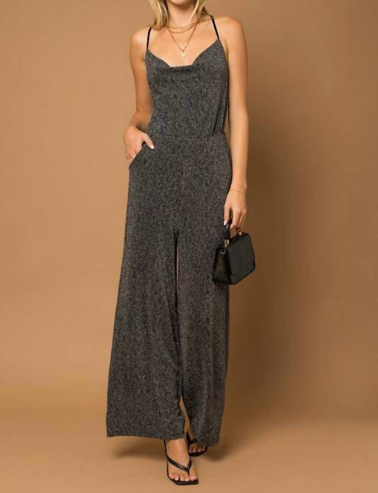 Metallic Cowl Neck Jumpsuit