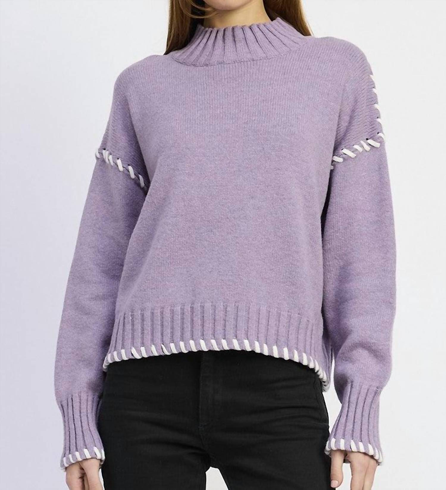 En Saison Merril Whip Stitch Long Sleeve Sweater in purple - women's sweater
