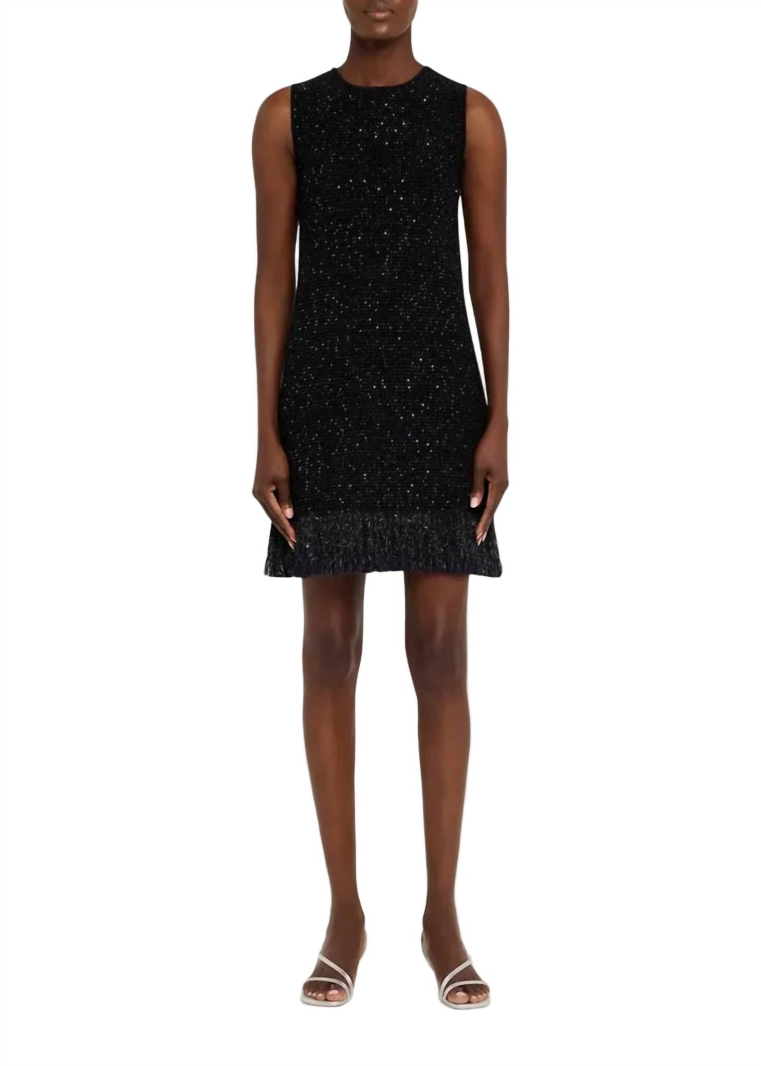 Oscar De La Renta - Tweed Textured Dress With Fringe Hem