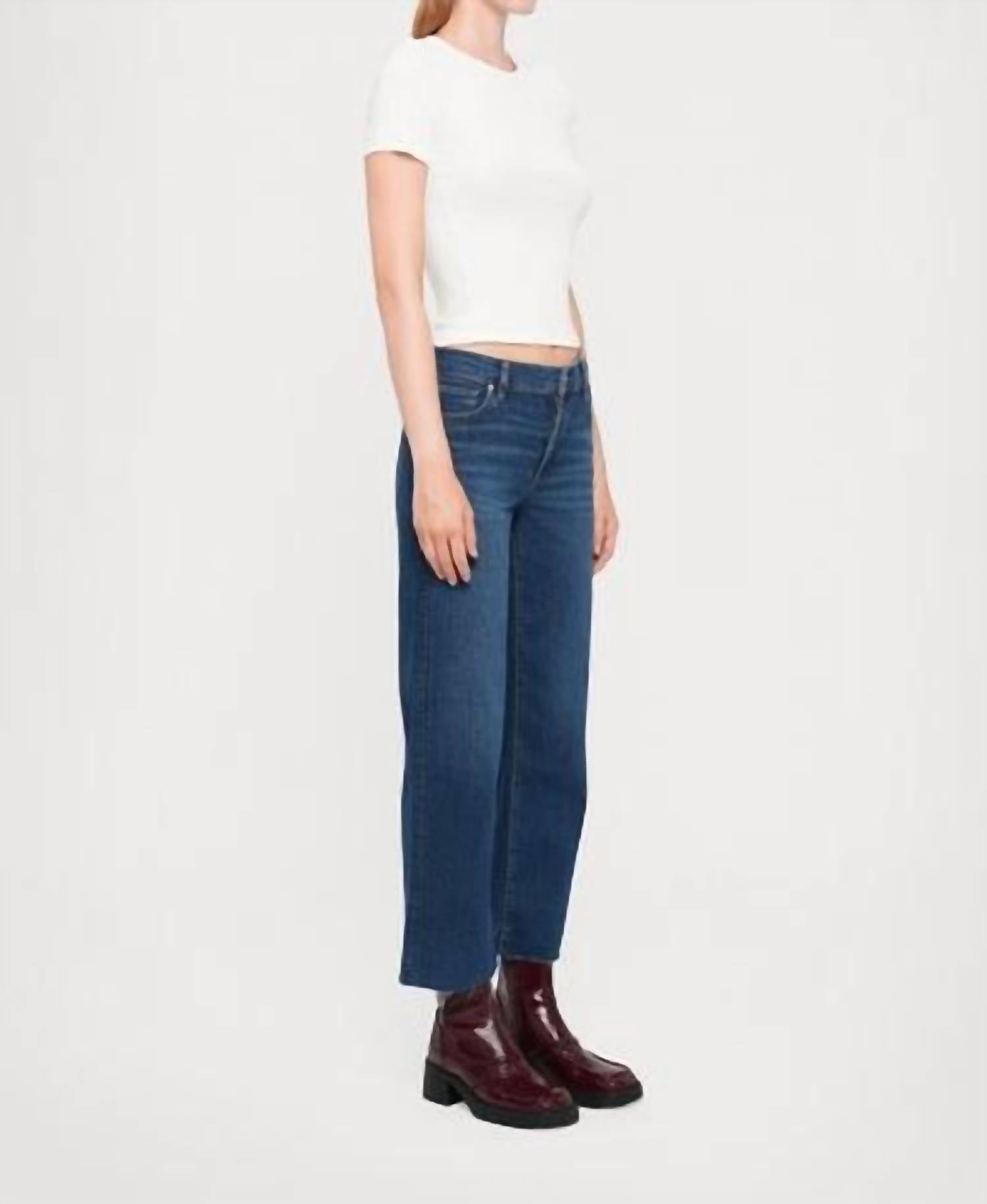 FRAME Mellow Stretch Denim Wide Leg Jeans in canal raw after - women's jeans - alternate view