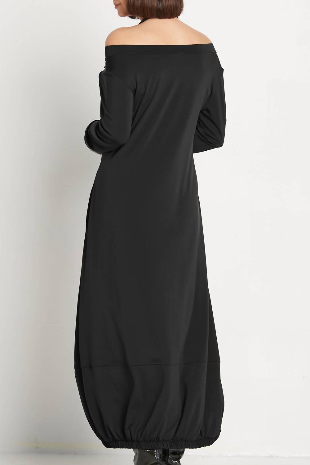 PLANET by Lauren G. Matte Jersey Long Sleeve Lantern Dress in black - women's dress - alternate view