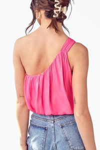ONE-SHOULDER DRAPED SATIN TOP