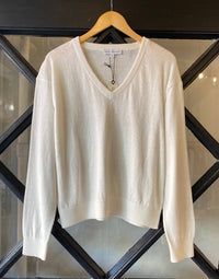 White + Warren - Organic Cotton Blend Rib Trim V-neck