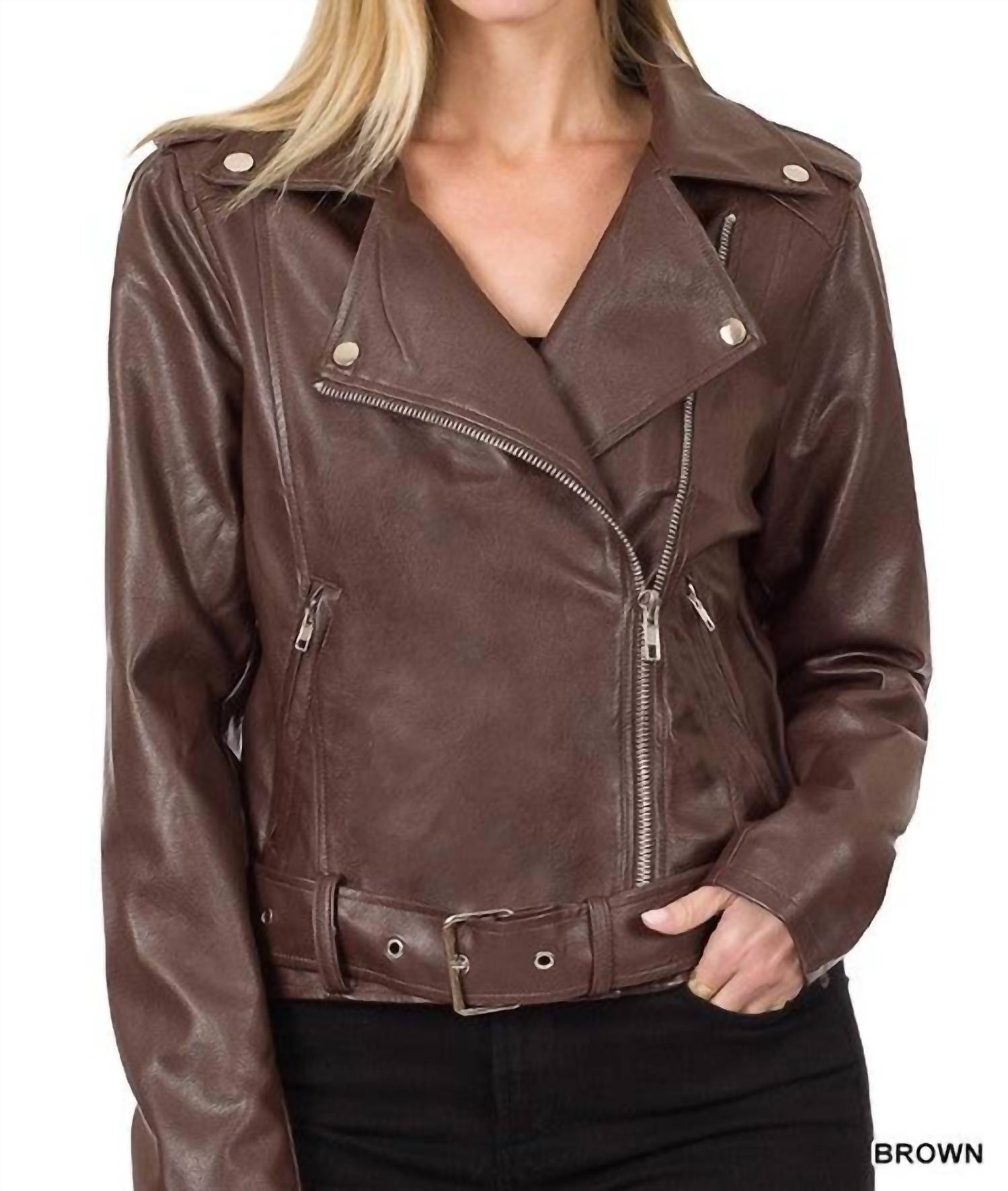 Zenana - Belted Moto Jacket