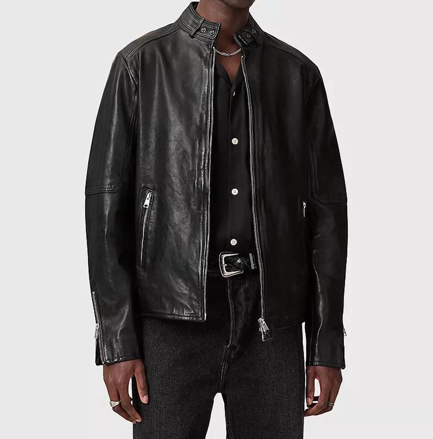 Allsaints - Cora Leather Snap Back Collar Jacket
