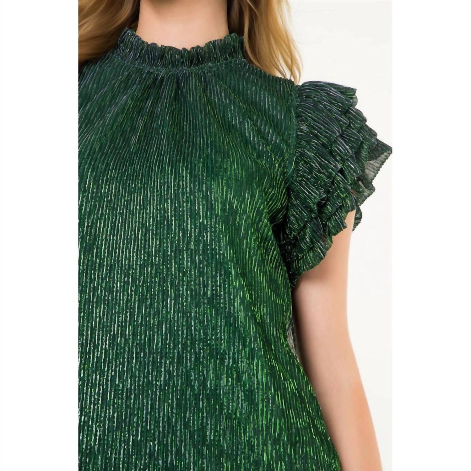THML Flutter Sleeve Top in green - women's blouse - view 4
