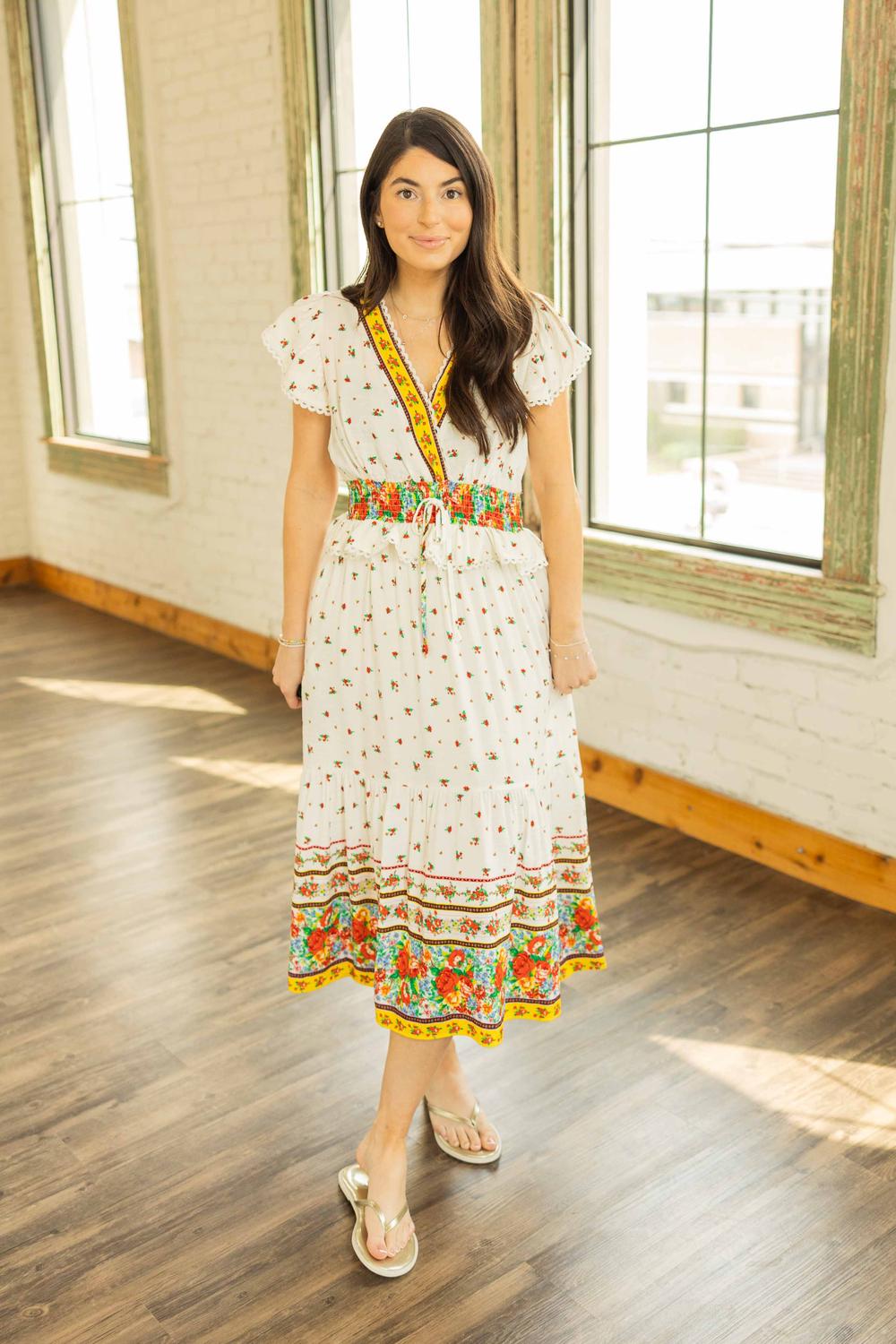 Easel - KAPPIE CAP SLEEVE PRINTED MIDI DRESS