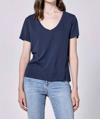 DEAR JOHN DENIM Madi V Neck Jersey Short Sleeve Tee in azure - women's t-shirt