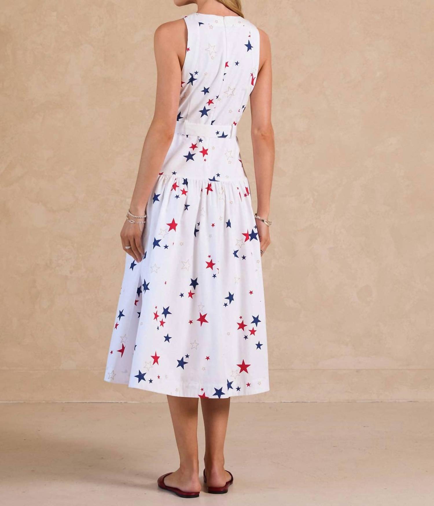Current Air - Star Printed Belted Sleeveless Midi Dress
