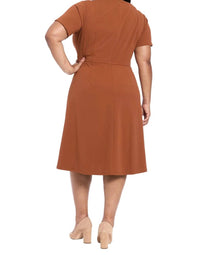 London Times - Short Sleeve A-Line Midi Dress