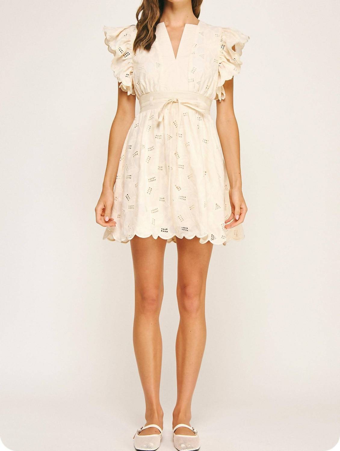 Strut & Bolt - Eyelet Cotton Lace Scallop Mini Dress