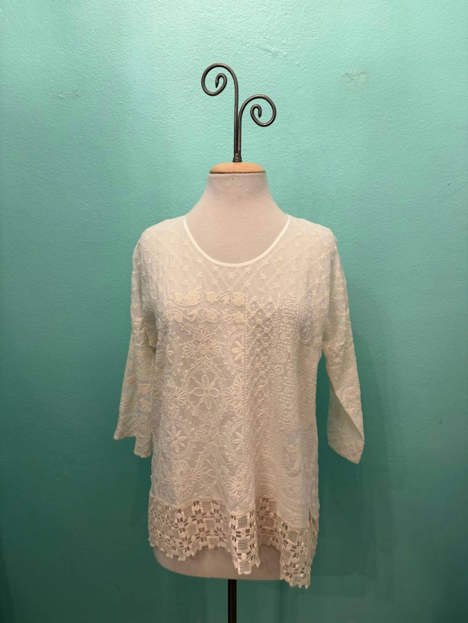 Johnny Was Zora Stitchwork Blouse in natural - women's blouse - view 4