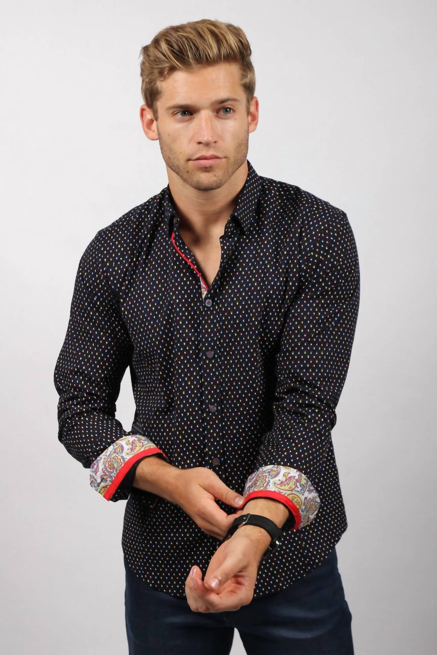 Eight X - Button Down Print With Trim Shirt