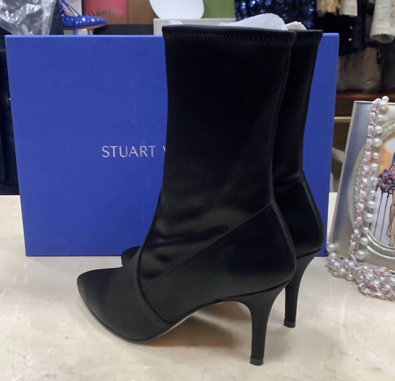 Stuart Weitzman - Women's Satin Stretchy Heeled Boots