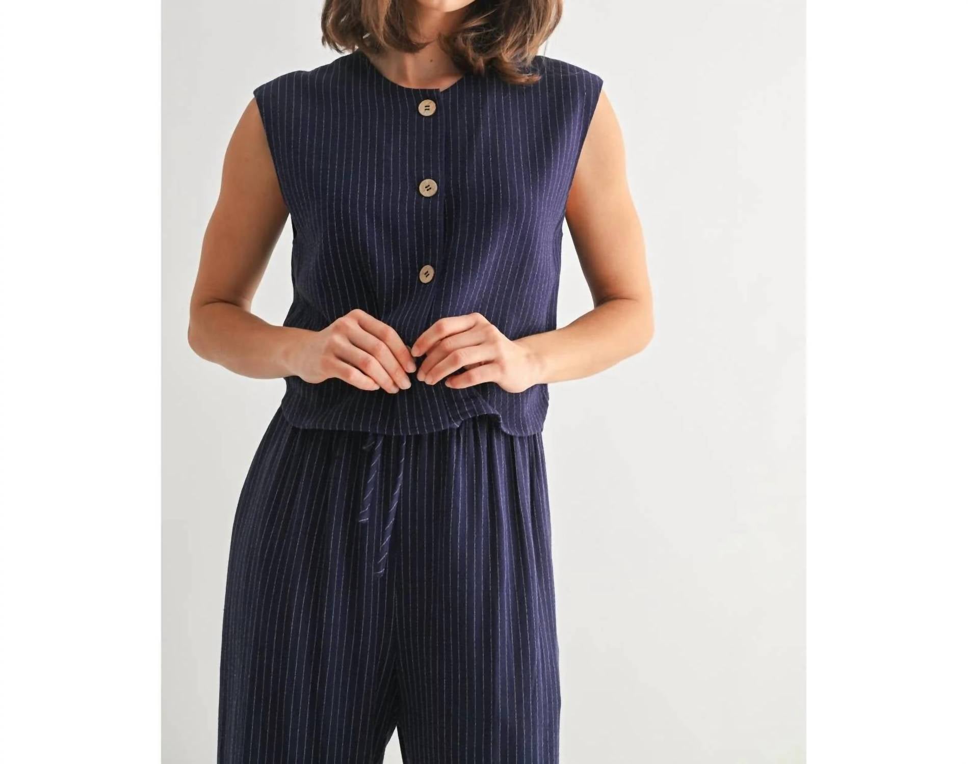 Fun 2 Fun - Ellison Striped Sleeveless Button Down Vest