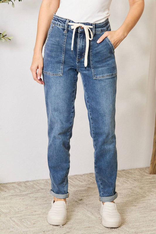 Judy Blue - High Waist Non Distressed Drawstring Denim Joggers