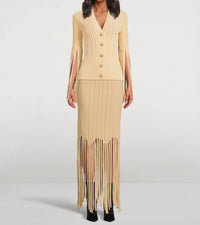 Balmain - Flechage Fringed Knit Long Skirt