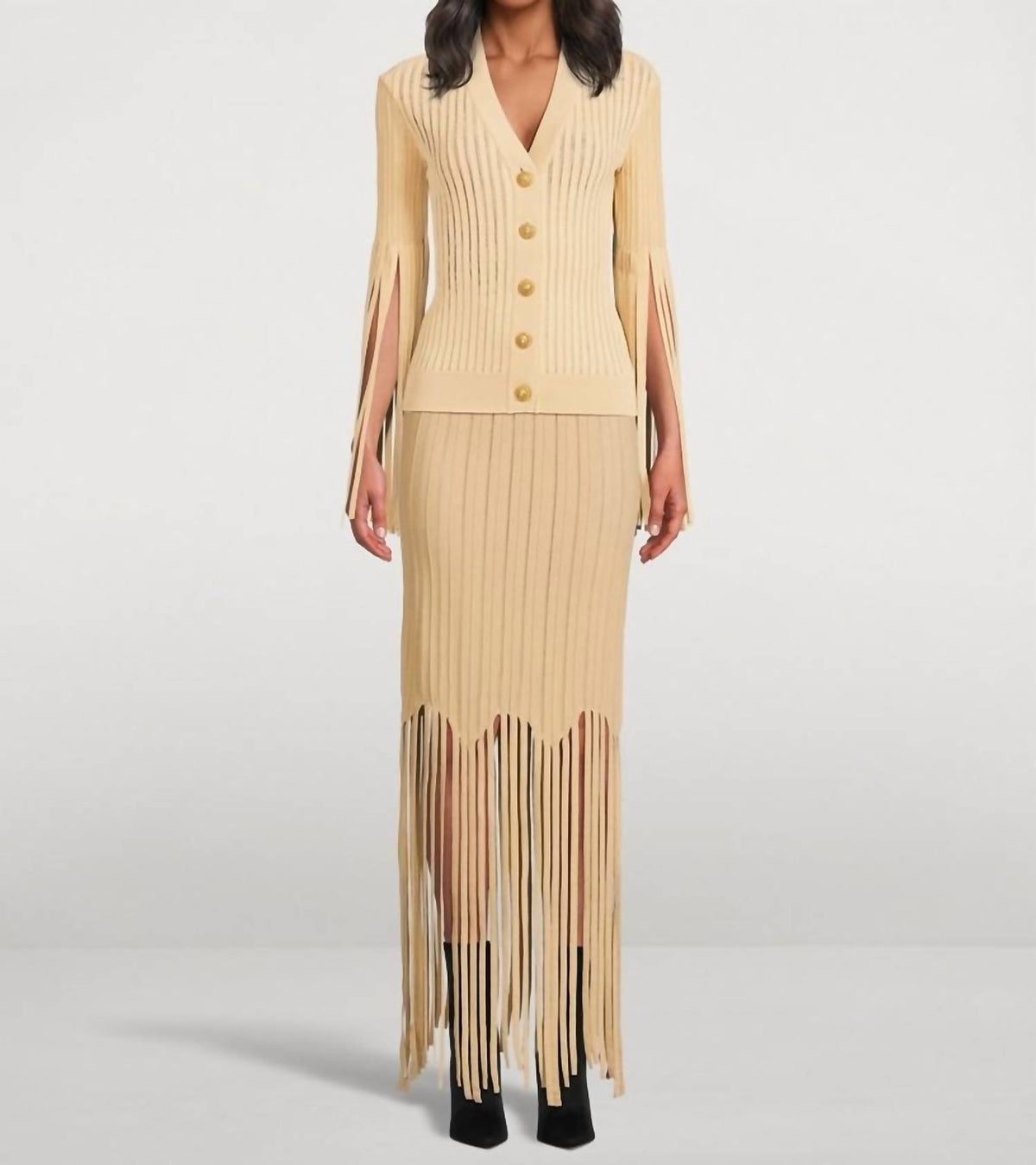 Balmain - Flechage Fringed Knit Long Skirt