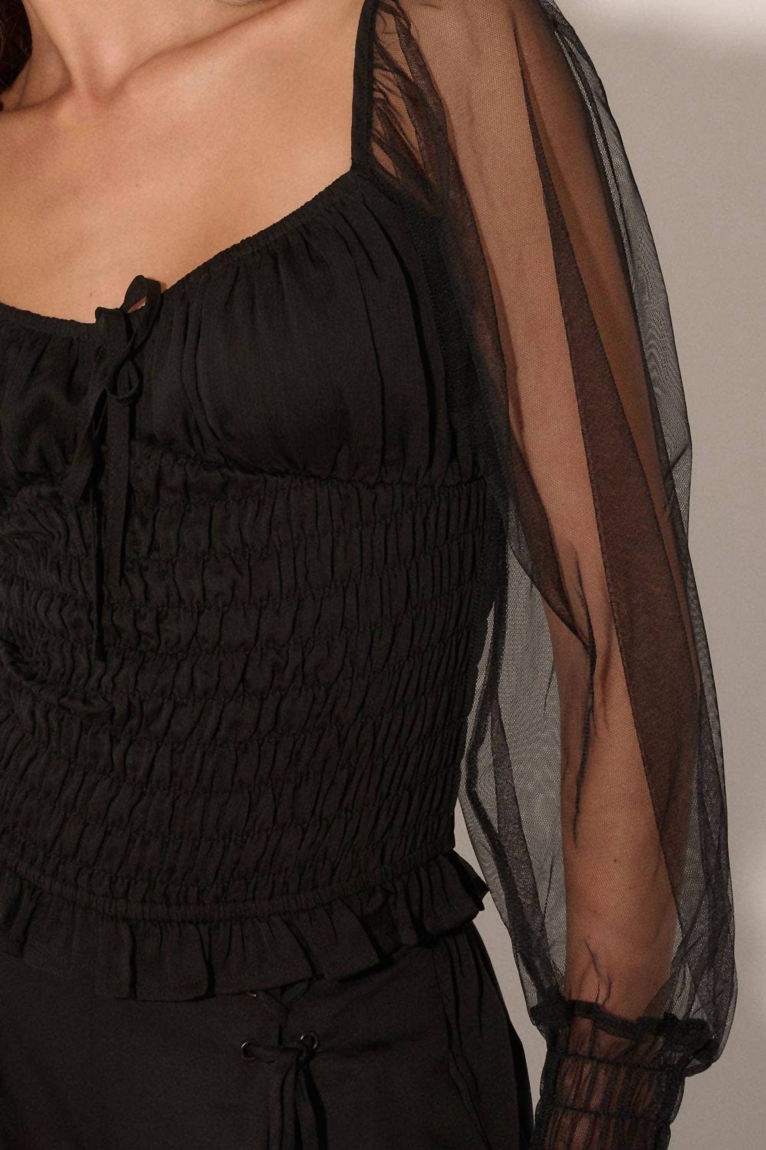 Promesa - Square Neck Sheer Long Sleeve Smocked Top