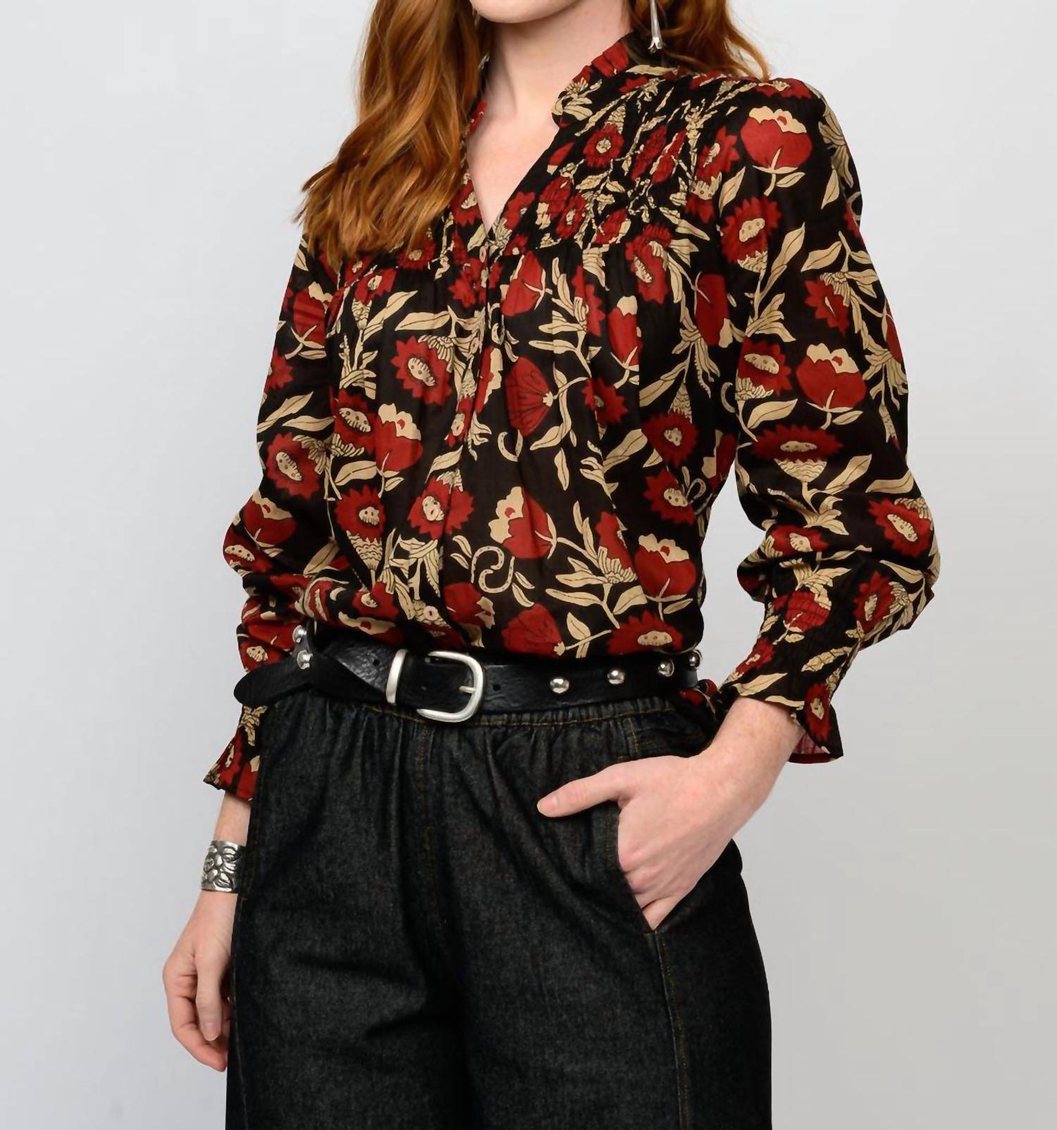 Ivy Jane Fields Of Poppies Floral Top in black - women's blouse - alternate view
