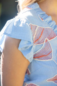 Voy - Applique Floral Ruffle Top
