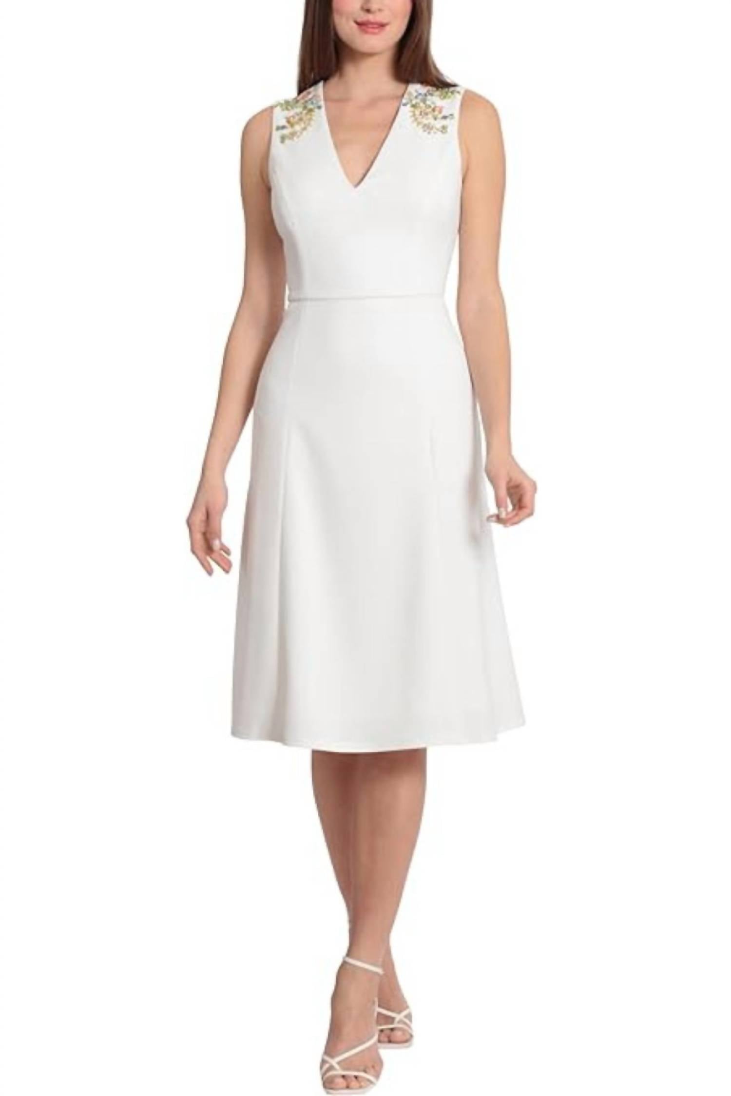 Maggy London - Beaded V-neck Midi Dress