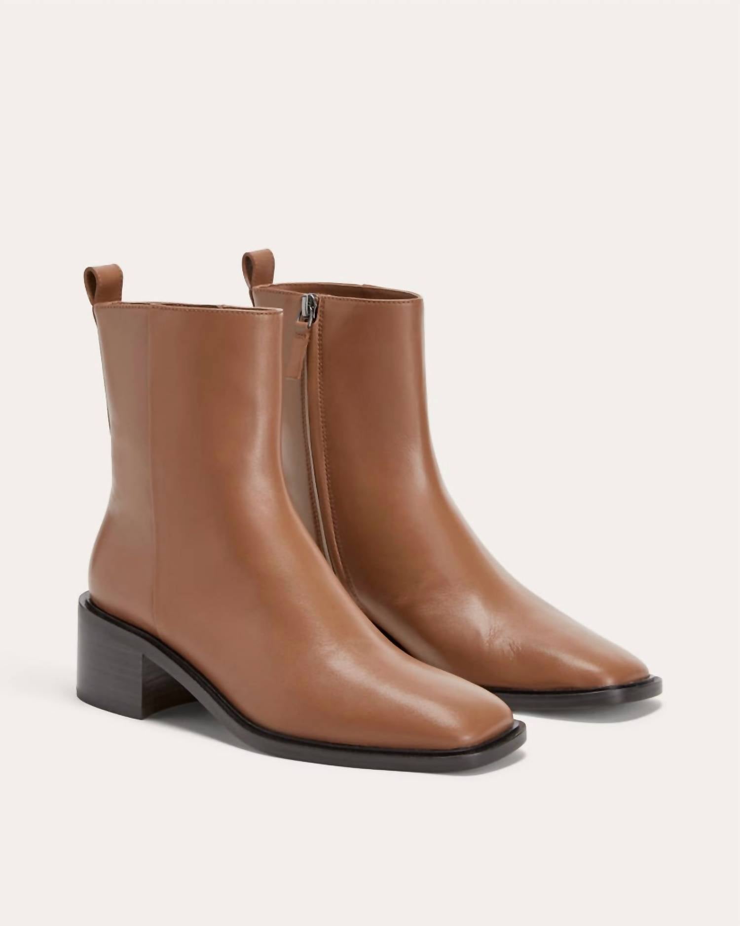 Everlane Women's City Leather Square Toe Boot in saddle brown - women's shoe