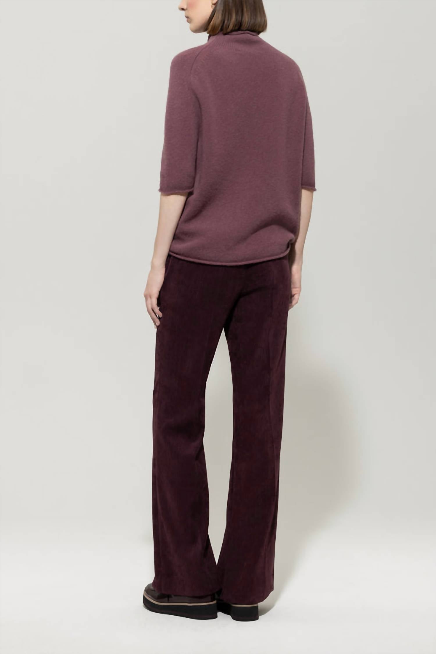LUISA CERANO Flare Corduroy Trousers in burgundy - women's pants - alternate view