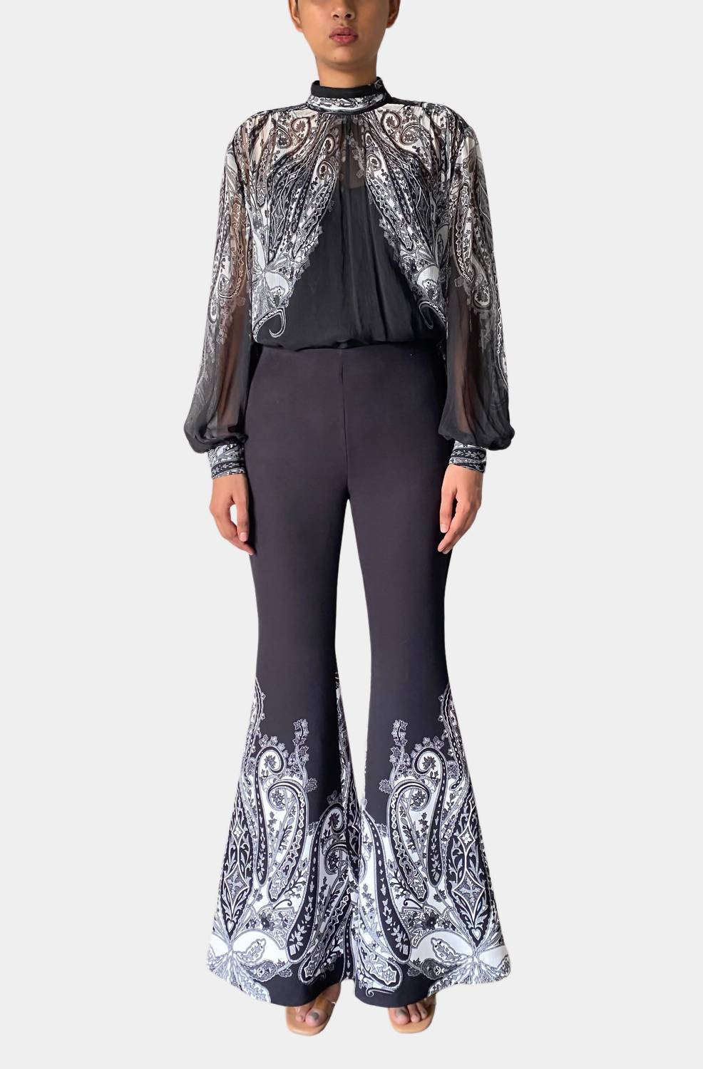 HEMANT & NANDITA Viri High Neck With Cami Top in black white - women's blouse - view 4