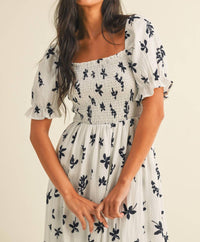 Klesis Floral Midi Puff Sleeves Dress in off white - women's dress - view 6