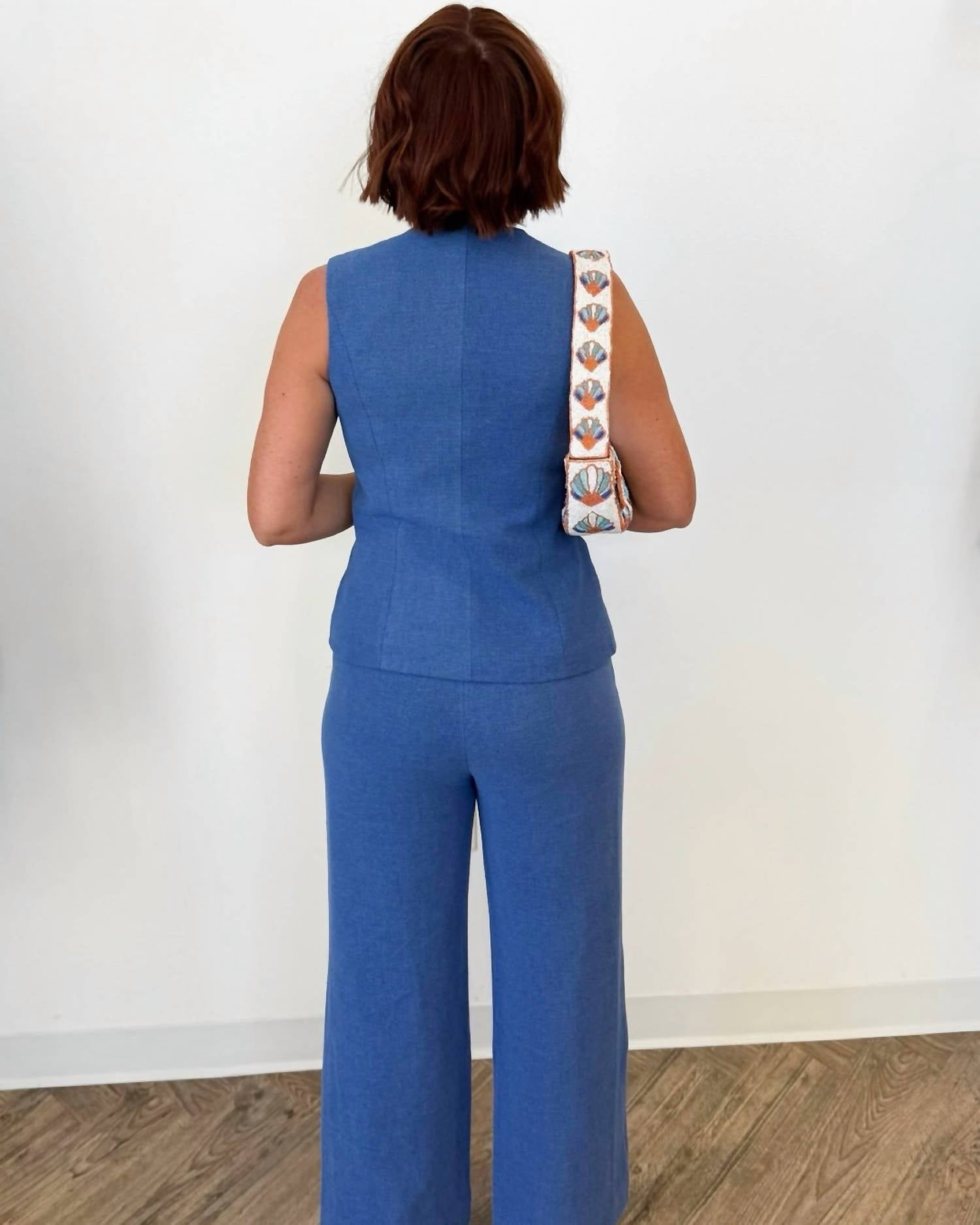 LUCY PARIS Elliot Suit Vest in blue - women's blouse - detail view