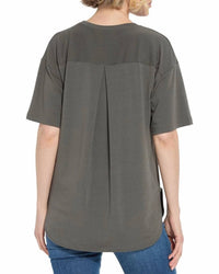Lysse Jazmine Mix-media Top in heather grey - women's blouse - detail view
