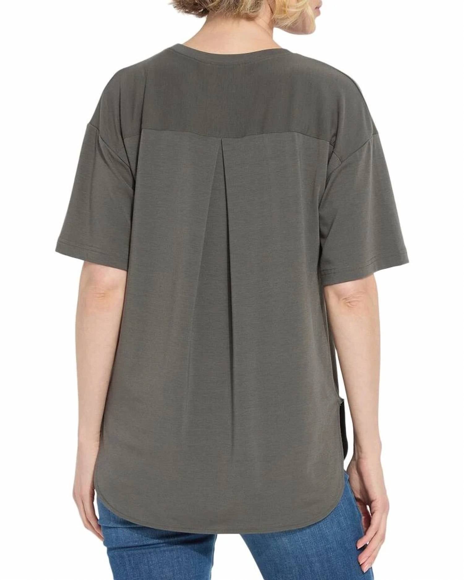 Lysse Jazmine Mix-media Top in heather grey - women's blouse - detail view