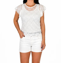 7Th Ray - Sheer Lace Ruffle Sleeves Top