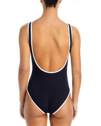 SOLID & STRIPED Luela One Piece in black and white - women's swimwear - detail view
