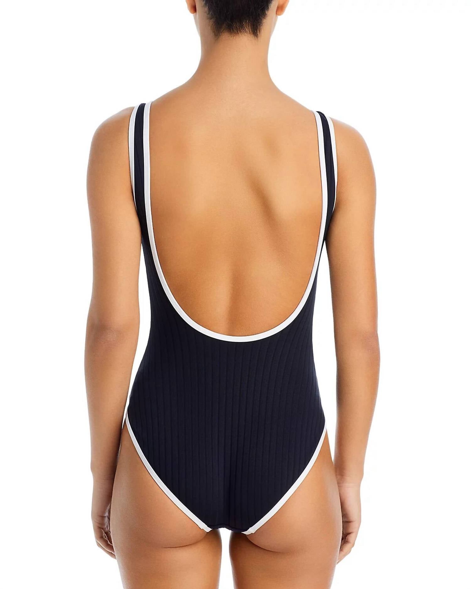 SOLID & STRIPED Luela One Piece in black and white - women's swimwear - detail view