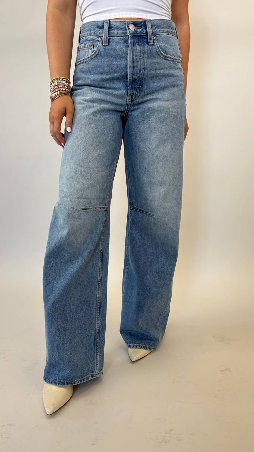 PISTOLA Sydney High Rise Bowed Wide Jeans in hazy - women's jeans - detail view