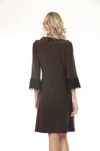 Joseph Ribkoff - Cowl Neck Fringe Cuff A-line Dress