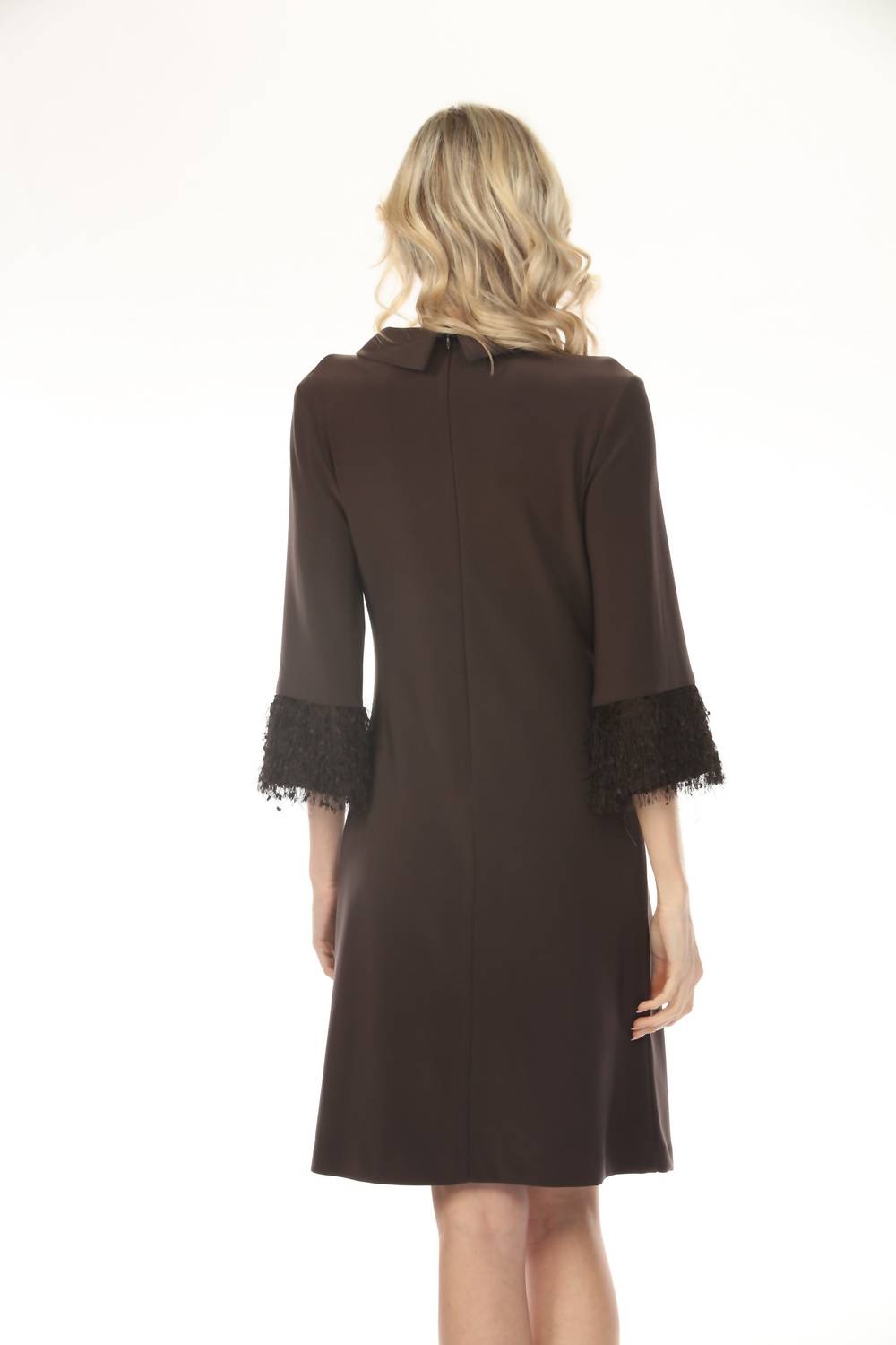 Joseph Ribkoff - Cowl Neck Fringe Cuff A-line Dress
