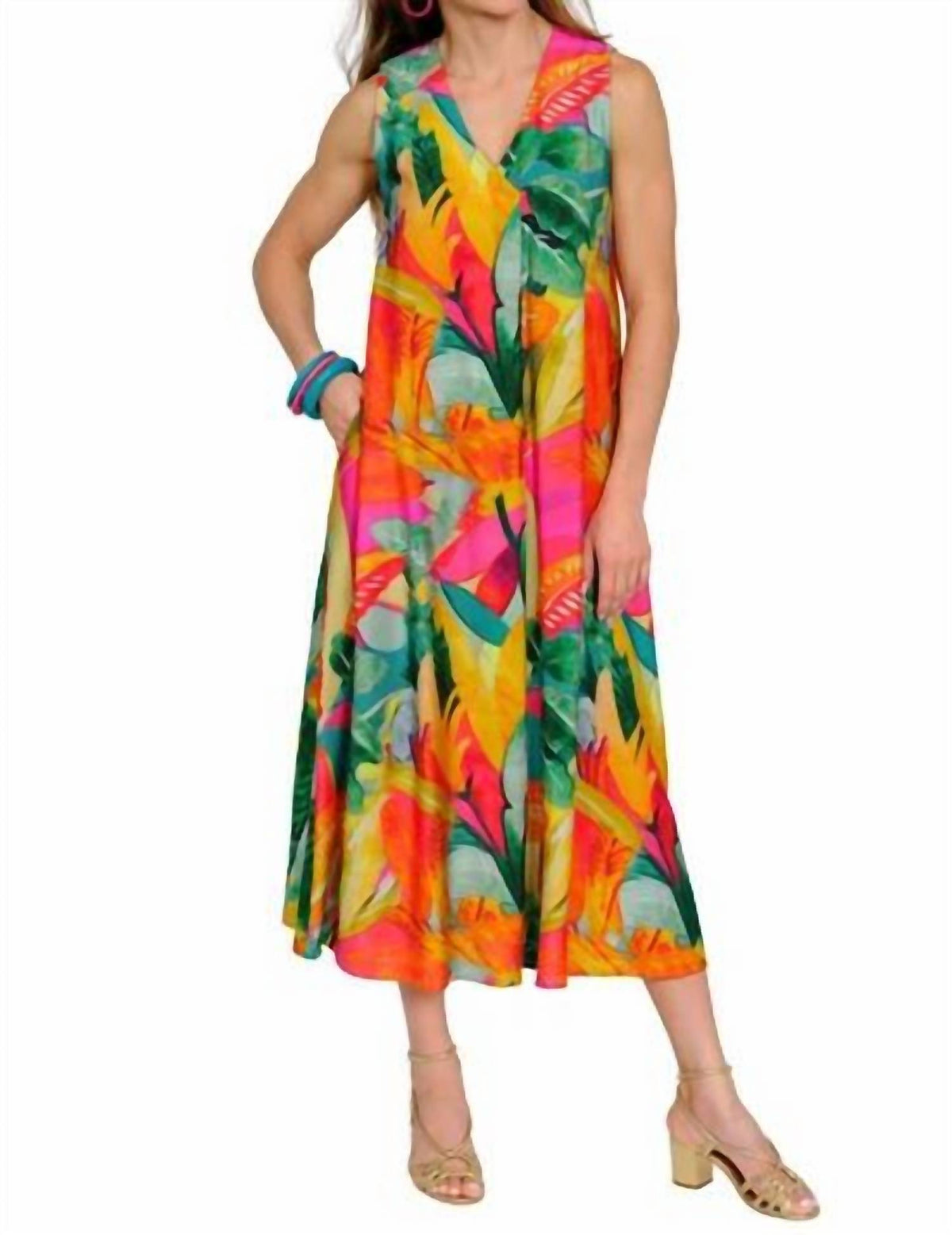 Lior - Jungle Bliss Sleeveless Pleat Front Dress