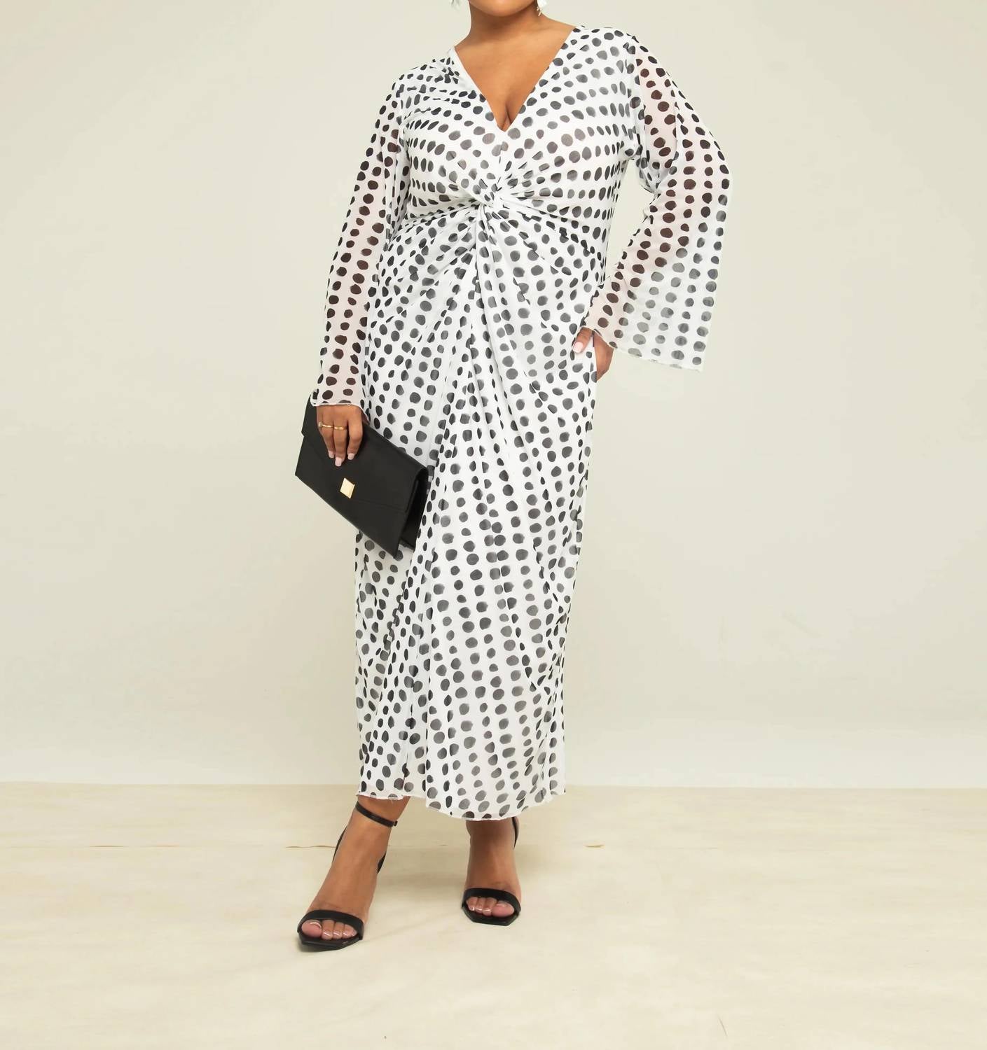 Fashion Szn Curve - Plus Size Twist Front Polka Dot Dress
