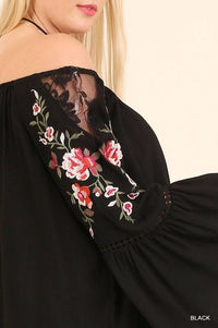 Umgee - Floral Embroidered Bell Sleeve Top