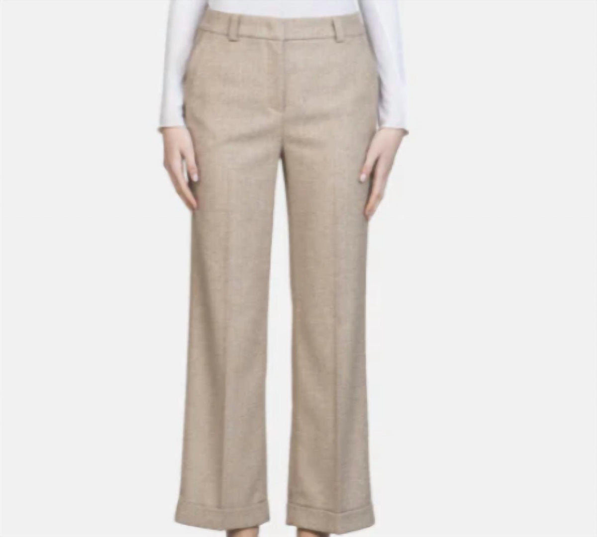 VIA MASINI Women's Herringbone Pant in camel - women's pants - detail view